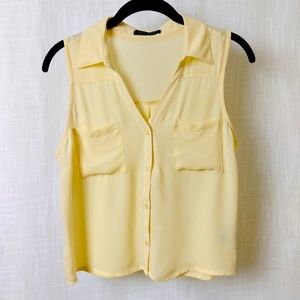 Yellow Sleeveless Button Down Collared Blouse
